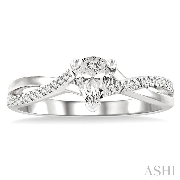 1/6 ctw Split Crossover Pear Shape Round Cut Diamond Semi-Mount Engagement Ring in 14K White Gold