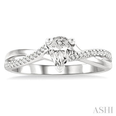 1/6 ctw Split Crossover Pear Shape Round Cut Diamond Semi-Mount Engagement Ring in 14K White Gold