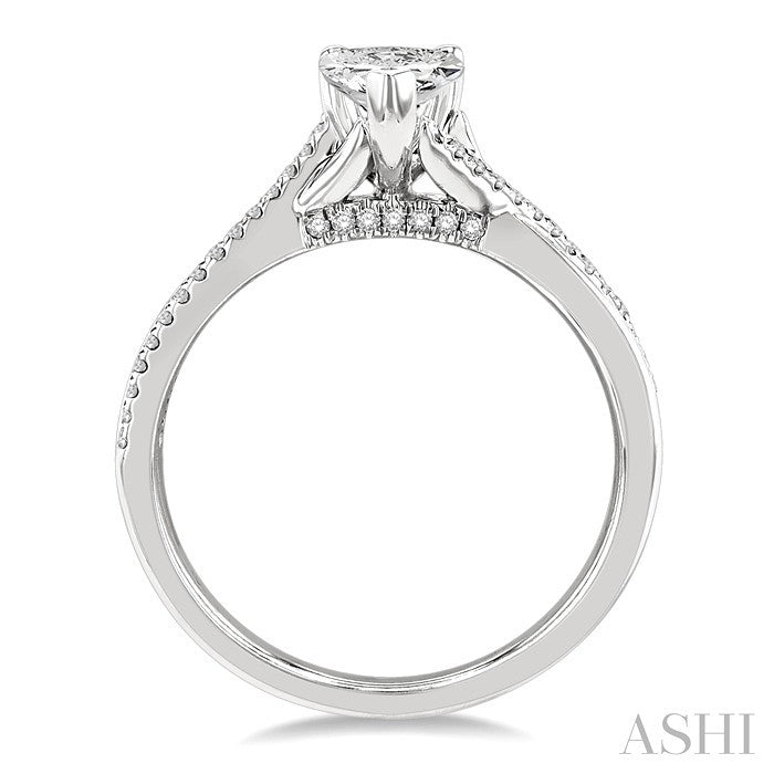 1/6 ctw Split Crossover Pear Shape Round Cut Diamond Semi-Mount Engagement Ring in 14K White Gold