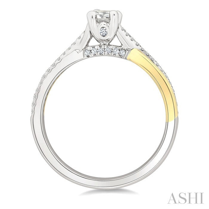 1/6 Ctw Split Criss Cross Shank Round Cut Diamond Semi-Mount Engagement Ring in 14K White and Yellow Gold