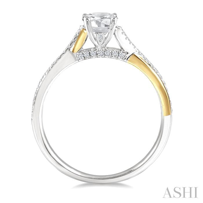 1/6 Ctw Split Crossover Round Cut Diamond Semi-Mount Engagement Ring in 14K White and Yellow Gold