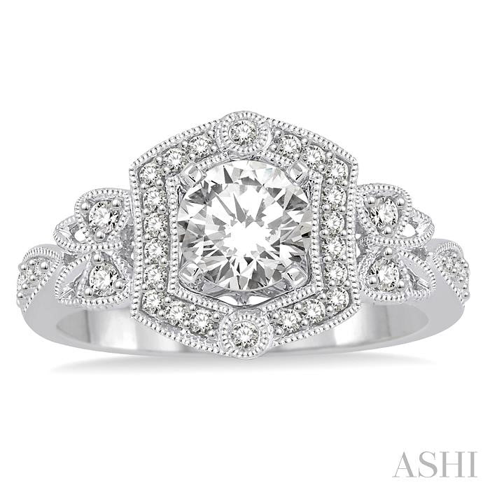 1 Ctw Diamond Engagement Ring with 3/4 Ct Round Cut Center Stone in 14K White Gold