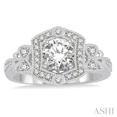 1 Ctw Diamond Engagement Ring with 3/4 Ct Round Cut Center Stone in 14K White Gold