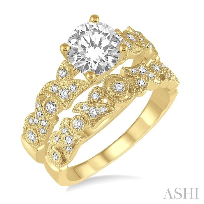 3/4 Ctw Diamond Bridal Set with 5/8 Ctw Round Cut Engagement Ring and 1/6 Ctw Wedding Band in 14K Yellow Gold