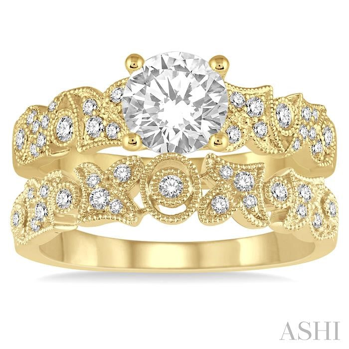 3/4 Ctw Diamond Bridal Set with 5/8 Ctw Round Cut Engagement Ring and 1/6 Ctw Wedding Band in 14K Yellow Gold