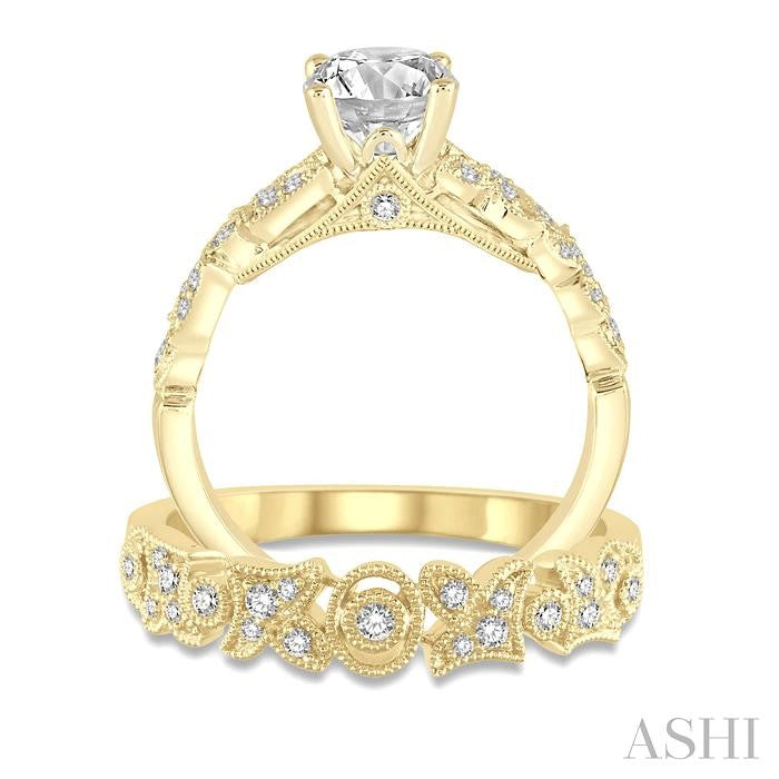 3/4 Ctw Diamond Bridal Set with 5/8 Ctw Round Cut Engagement Ring and 1/6 Ctw Wedding Band in 14K Yellow Gold