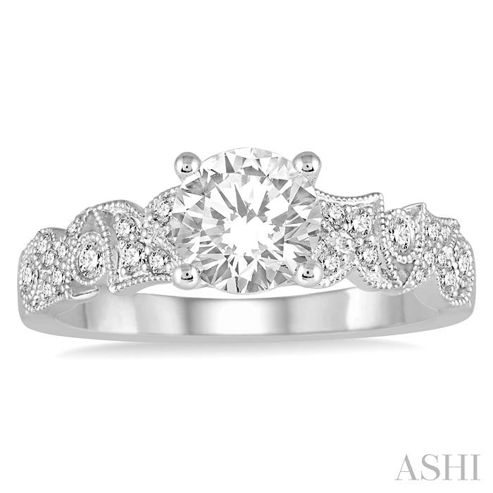 5/8 Ctw Diamond Engagement Ring with 3/8 Ct Round Cut Center Stone in 14K White Gold