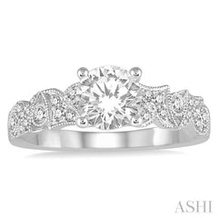 5/8 Ctw Diamond Engagement Ring with 3/8 Ct Round Cut Center Stone in 14K White Gold