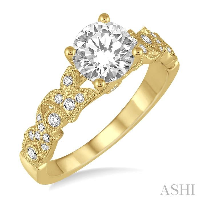 5/8 Ctw Diamond Engagement Ring with 3/8 Ct Round Cut Center Stone in 14K Yellow Gold