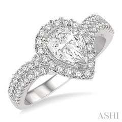 1 1/6 Ctw Pear and Round Cut Curved Shank Diamond Ladies Engagement Ring with 3/4 Ct Pear Shaped Center Stone in 14K White Gold