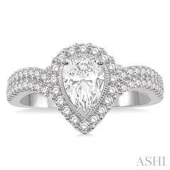 1 1/6 Ctw Pear and Round Cut Curved Shank Diamond Ladies Engagement Ring with 3/4 Ct Pear Shaped Center Stone in 14K White Gold