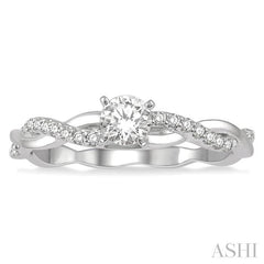 1/3 Ctw Round Center Diamond Twisted Ladies Engagement Ring with 1/4 Ct Round Cut Center Stone in 14K White Gold