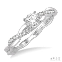 1/3 Ctw Round Center Diamond Twisted Ladies Engagement Ring with 1/4 Ct Round Cut Center Stone in 14K White Gold
