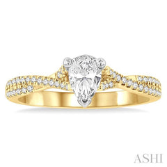 5/8 Ctw Split Criss Cross Round & Pear Cut Diamond Engagement Ring With 1/3 Ctw Pear Cut Center Stone in 14K Yellow and White Gold