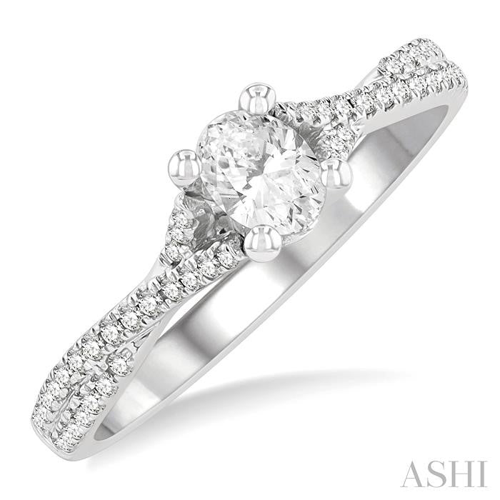 1/4 Ctw Split Criss Cross Oval Shape Round Cut Diamond Semi-Mount Engagement Ring in 14K White Gold
