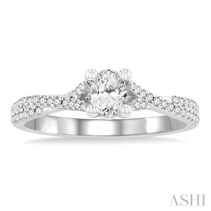 1/4 Ctw Split Criss Cross Oval Shape Round Cut Diamond Semi-Mount Engagement Ring in 14K White Gold