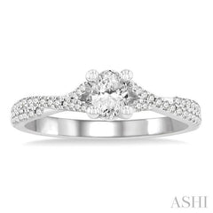 1/4 Ctw Split Criss Cross Oval Shape Round Cut Diamond Semi-Mount Engagement Ring in 14K White Gold