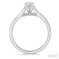 1/4 Ctw Split Criss Cross Oval Shape Round Cut Diamond Semi-Mount Engagement Ring in 14K White Gold