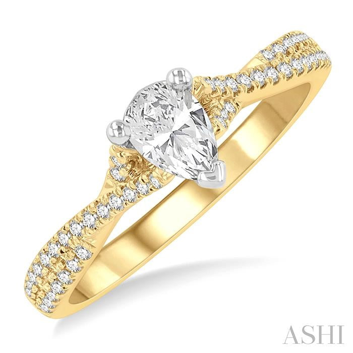 1/4 Ctw Split Criss Cross Pear Shape Round Cut Diamond Semi-Mount Engagement Ring in 14K Yellow and White Gold