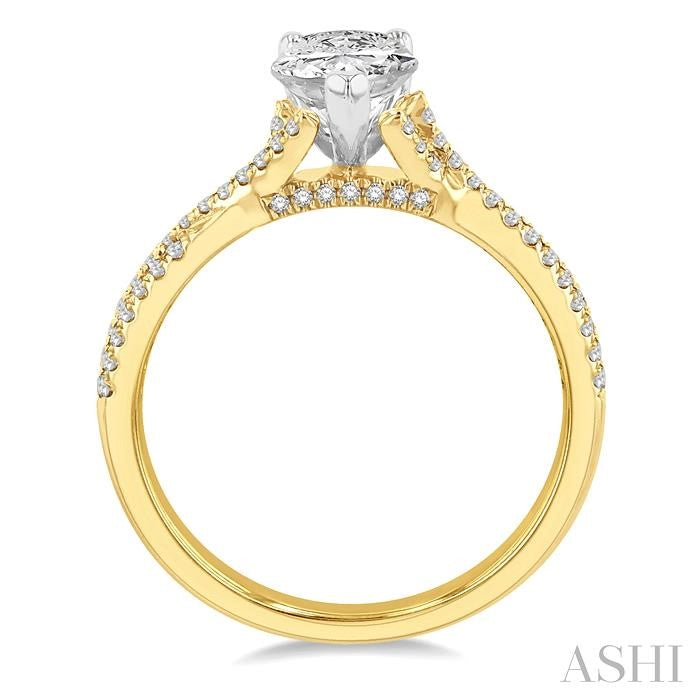 1/4 Ctw Split Criss Cross Pear Shape Round Cut Diamond Semi-Mount Engagement Ring in 14K Yellow and White Gold