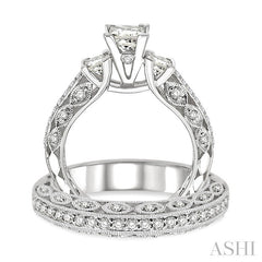 1 1/10 Ctw Diamond Wedding Set with 7/8 Ctw Princess Cut Engagement Ring and 1/4 Ctw Wedding Band in 14K White Gold