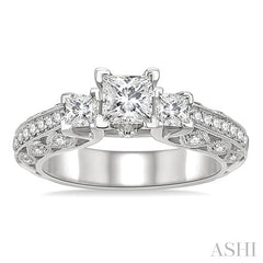 1 1/4 Ctw Diamond Engagement Ring with 1/2 Ct Princess Cut Center Stone in 14K White Gold