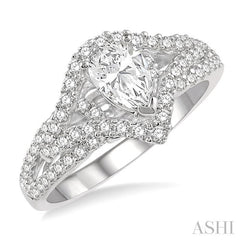 5/8 Ctw Pear Semi-Mount Round Cut Diamond Engagement Ring in 14K White Gold