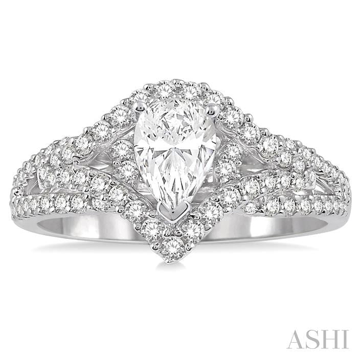 5/8 Ctw Pear Semi-Mount Round Cut Diamond Engagement Ring in 14K White Gold