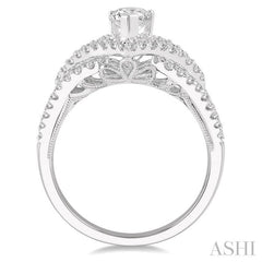 5/8 Ctw Pear Semi-Mount Round Cut Diamond Engagement Ring in 14K White Gold