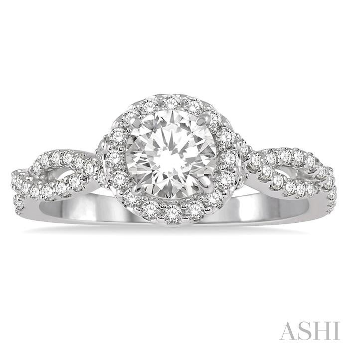 3/4 Ctw Round Center Diamond Entwined Ladies Engagement Ring with 3/8 Ct Round Cut Center Stone in 14K White Gold