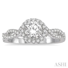3/4 Ctw Round Center Diamond Entwined Ladies Engagement Ring with 3/8 Ct Round Cut Center Stone in 14K White Gold