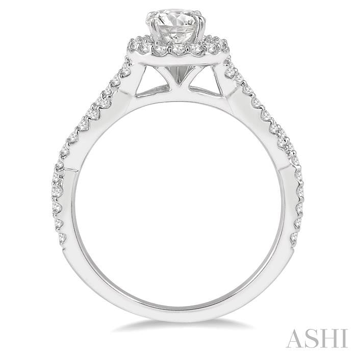 3/4 Ctw Round Center Diamond Entwined Ladies Engagement Ring with 3/8 Ct Round Cut Center Stone in 14K White Gold