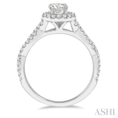 3/4 Ctw Round Center Diamond Entwined Ladies Engagement Ring with 3/8 Ct Round Cut Center Stone in 14K White Gold
