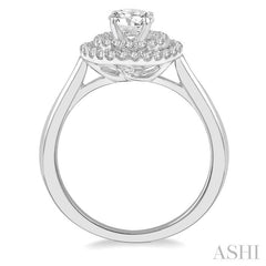 3/4 Ctw Round Cut Diamond Ladies Engagement Ring with 1/2 Ctw Round Cut Center Stone in 14K White Gold