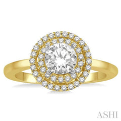 3/4 Ctw Round Cut Diamond Ladies Engagement Ring with 1/2 Ctw Round Cut Center Stone in 14K Yellow and White Gold
