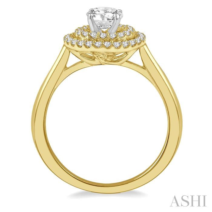 3/4 Ctw Round Cut Diamond Ladies Engagement Ring with 1/2 Ctw Round Cut Center Stone in 14K Yellow and White Gold