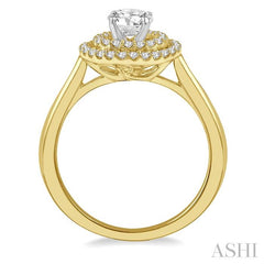 3/4 Ctw Round Cut Diamond Ladies Engagement Ring with 1/2 Ctw Round Cut Center Stone in 14K Yellow and White Gold