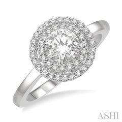 1/2 Ctw Twin Halo Diamond Engagement Ring With 1/4 Ct Round Cut Center Stone in 14K White Gold
