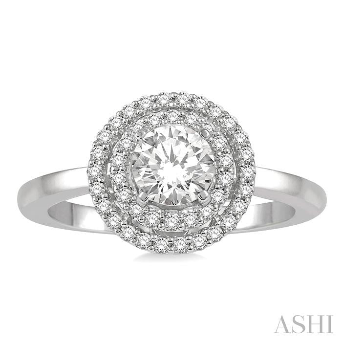 1/2 Ctw Twin Halo Diamond Engagement Ring With 1/4 Ct Round Cut Center Stone in 14K White Gold