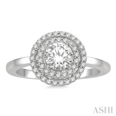 1/2 Ctw Twin Halo Diamond Engagement Ring With 1/4 Ct Round Cut Center Stone in 14K White Gold