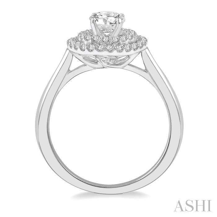 1/2 Ctw Twin Halo Diamond Engagement Ring With 1/4 Ct Round Cut Center Stone in 14K White Gold