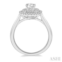 1/2 Ctw Twin Halo Diamond Engagement Ring With 1/4 Ct Round Cut Center Stone in 14K White Gold
