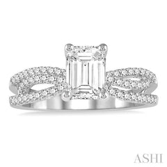 1 1/6 Ctw Split Shank Diamond Engagement Ring with 3/4 Ct Octagon Cut Center Diamond in 14K White Gold