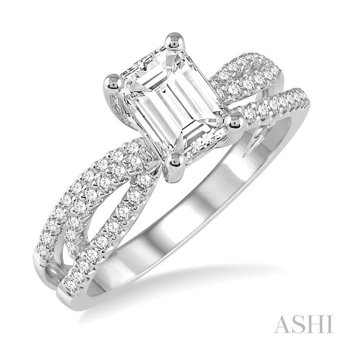 3/8 Ctw Round Diamond Octagon Shape Semi-Mount Split Shank Engagement Ring in 14K White Gold