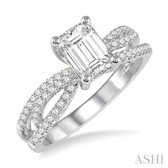 3/8 Ctw Round Diamond Octagon Shape Semi-Mount Split Shank Engagement Ring in 14K White Gold