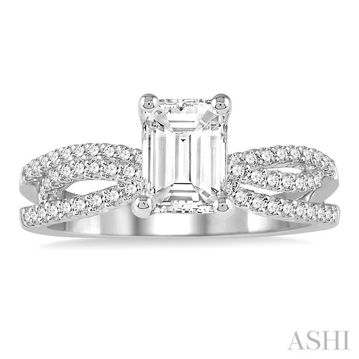 3/8 Ctw Round Diamond Octagon Shape Semi-Mount Split Shank Engagement Ring in 14K White Gold