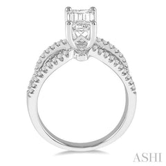 3/8 Ctw Round Diamond Octagon Shape Semi-Mount Split Shank Engagement Ring in 14K White Gold