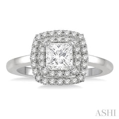 1/2 Ctw Princess & Halo Round Cut Diamond Ladies Engagement Ring With 1/4 Ct Princess Cut Center Stone in 14K White Gold