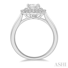 1/2 Ctw Princess & Halo Round Cut Diamond Ladies Engagement Ring With 1/4 Ct Princess Cut Center Stone in 14K White Gold