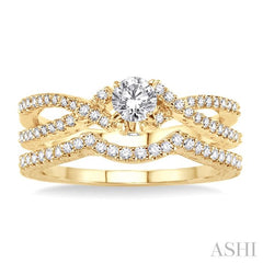 5/8 Ctw Diamond Wedding Set with 1/2 Ctw Round Cut Engagement Ring and 1/8 Ctw Wedding Band in 14K Yellow Gold